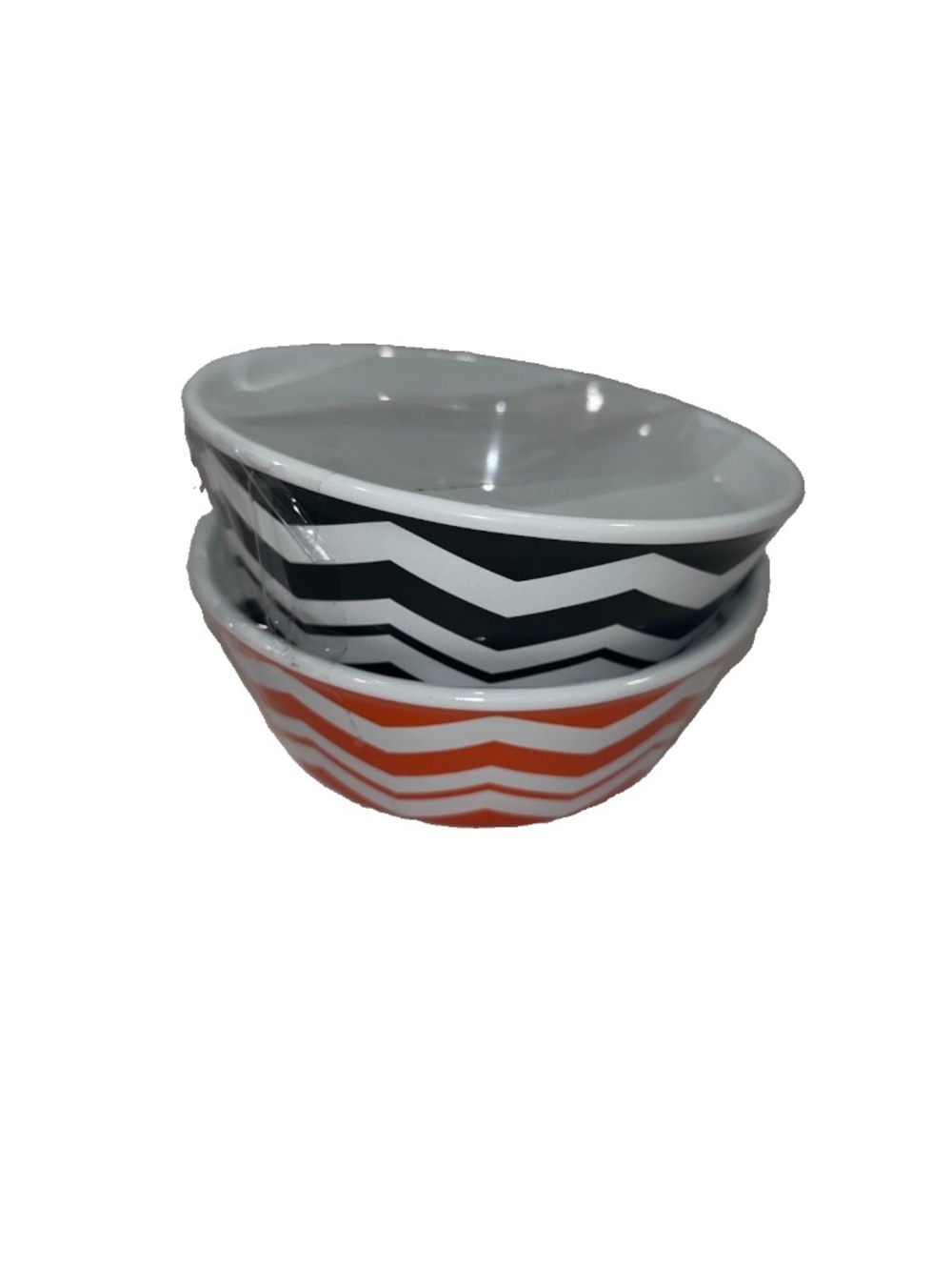 Vintage Black White Orange Zig Zag Round Cereal Bowls Set of 2 New Ceramic